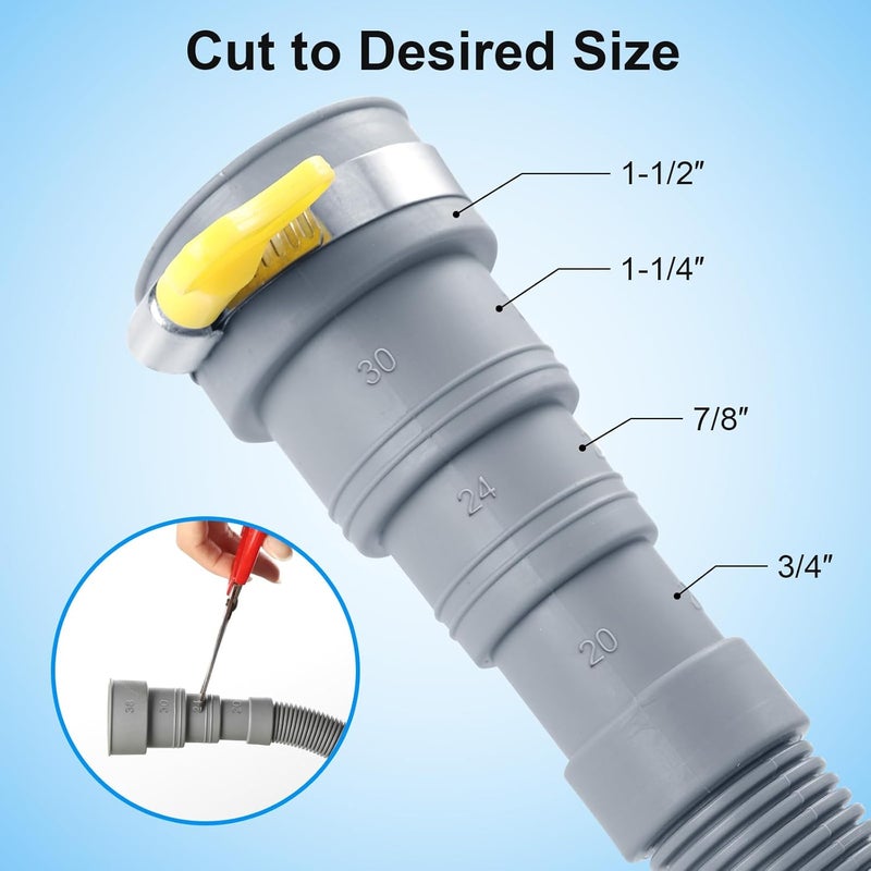 Elyfree Washing Machine Drain Hose, 15 ft Flexible Washer Drain Hose Extension, Universal Dishwasher Hose Extension Kits Corrugated Washer Hoses W/ 1 Hose 4 Clamps 1 U-Bend Holder (Feet, 15) - Image 3